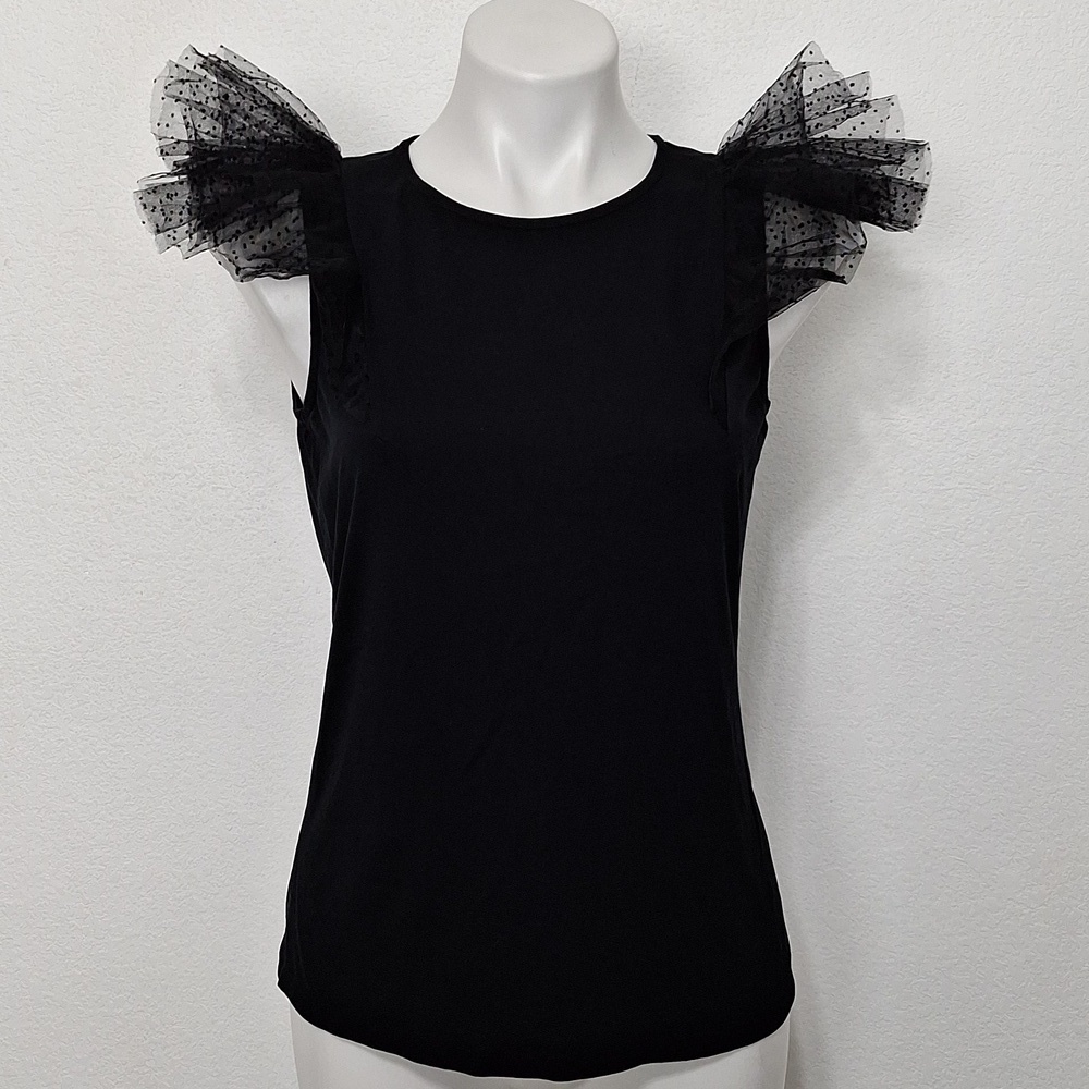 Boden Black Polka Dot Tulle Shoulder Silk Cotton Blend Avant Garde Glam Top -8